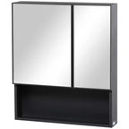 Armoire à pharmacie murale, armoire de toilette avec portes doubles et étagères de rangement, noire