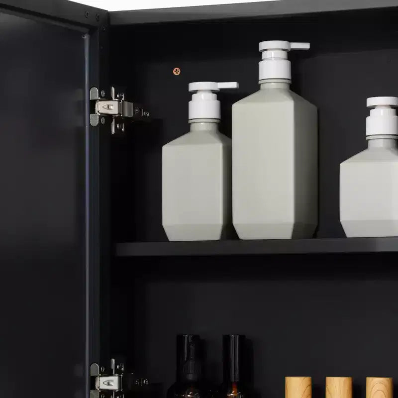 Armoire à pharmacie murale, armoire de toilette avec portes doubles et étagères de rangement, noire