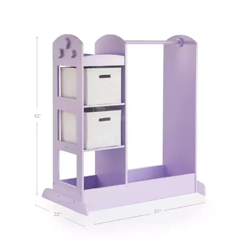Centre de déguisement « See and Store » : Organisateur de vêtements et de costumes pour enfants, Étagère de rangement suspendue avec miroir et bacs de rangement