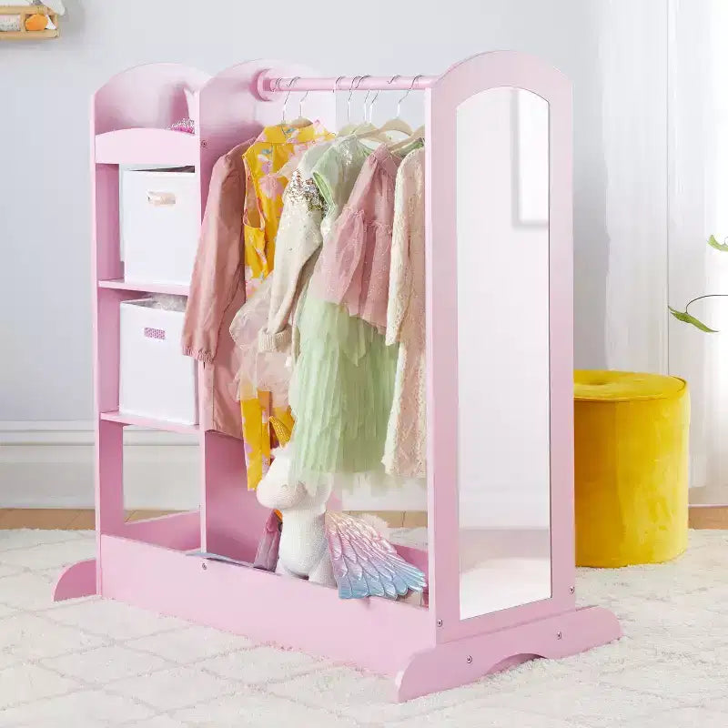 Centre de déguisement « See and Store » : Organisateur de vêtements et de costumes pour enfants, Étagère de rangement suspendue avec miroir et bacs de rangement