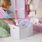 Centre de déguisement « See and Store » : Organisateur de vêtements et de costumes pour enfants, Étagère de rangement suspendue avec miroir et bacs de rangement