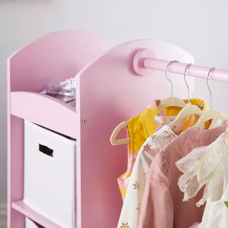Centre de déguisement « See and Store » : Organisateur de vêtements et de costumes pour enfants, Étagère de rangement suspendue avec miroir et bacs de rangement