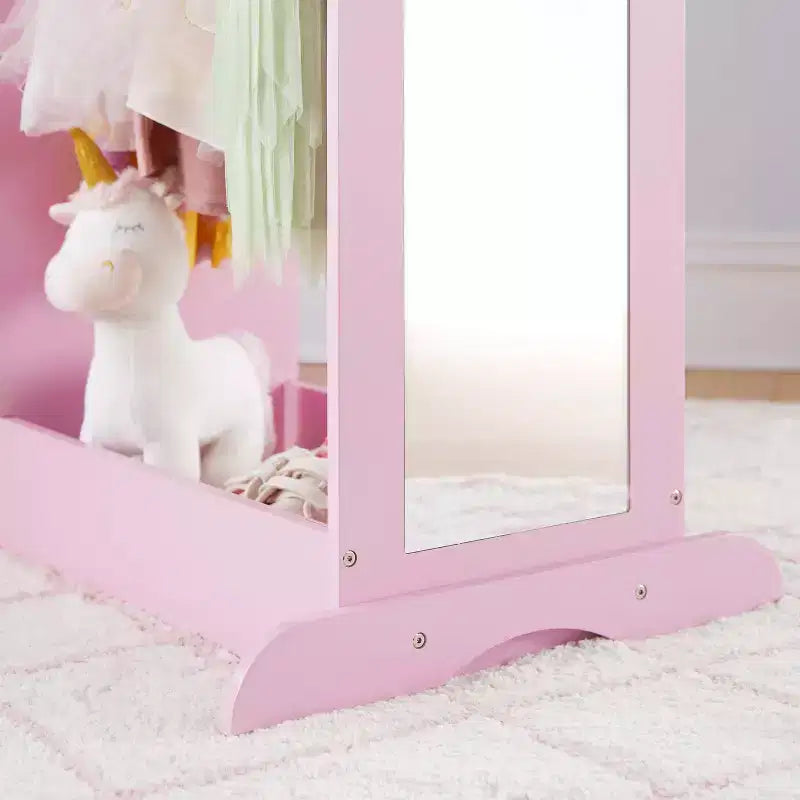 Centre de déguisement « See and Store » : Organisateur de vêtements et de costumes pour enfants, Étagère de rangement suspendue avec miroir et bacs de rangement