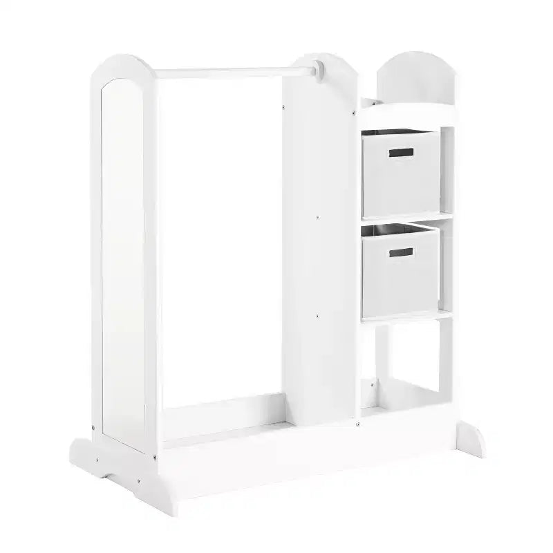 Centre de déguisement « See and Store » : Organisateur de vêtements et de costumes pour enfants, Étagère de rangement suspendue avec miroir et bacs de rangement