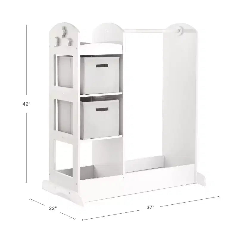Centre de déguisement « See and Store » : Organisateur de vêtements et de costumes pour enfants, Étagère de rangement suspendue avec miroir et bacs de rangement