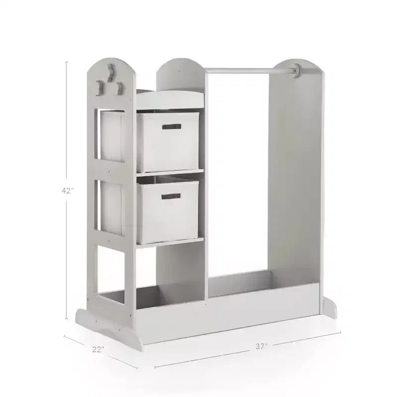 Centre de déguisement « See and Store » : Organisateur de vêtements et de costumes pour enfants, Étagère de rangement suspendue avec miroir et bacs de rangement