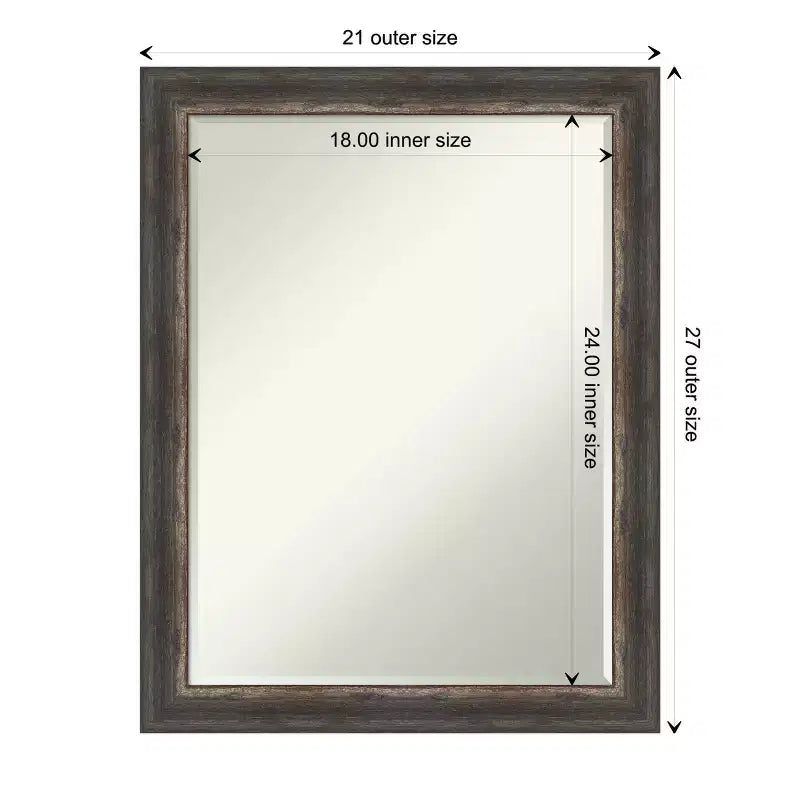Miroir mural de salle de bain Bark Rustic Char Narrow Petite Bevel 27,5 x 21,5 po