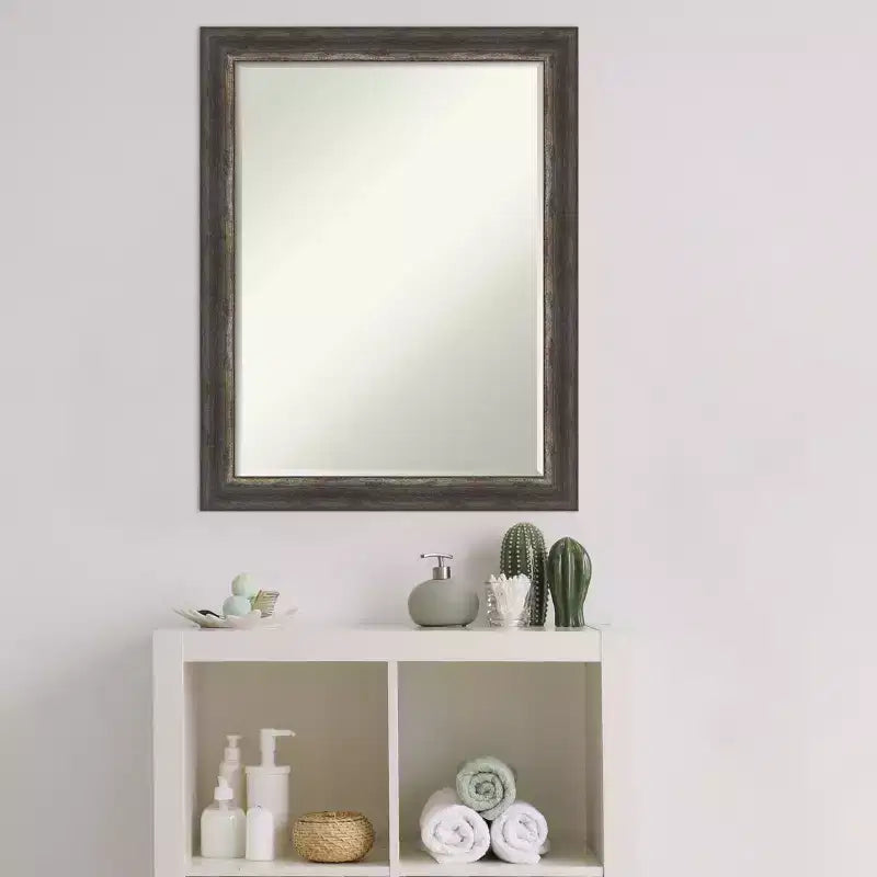 Miroir mural de salle de bain Bark Rustic Char Narrow Petite Bevel 27,5 x 21,5 po
