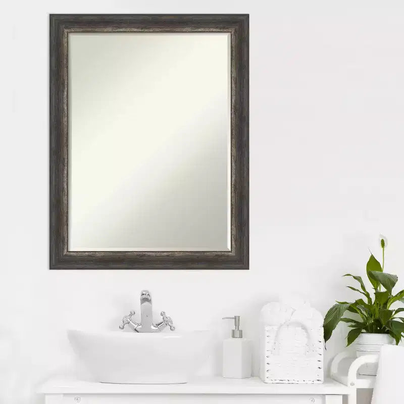 Miroir mural de salle de bain Bark Rustic Char Narrow Petite Bevel 27,5 x 21,5 po