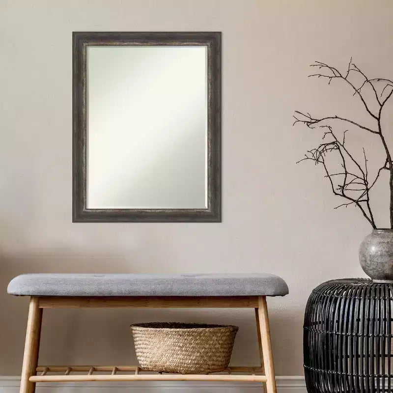 Miroir mural de salle de bain Bark Rustic Char Narrow Petite Bevel 27,5 x 21,5 po